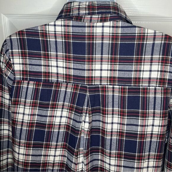 Say What? High Low Cotton Plaid Flannel Shirt Button Down Tunic Blue Red MJ NWT - Picture 7 of 11
